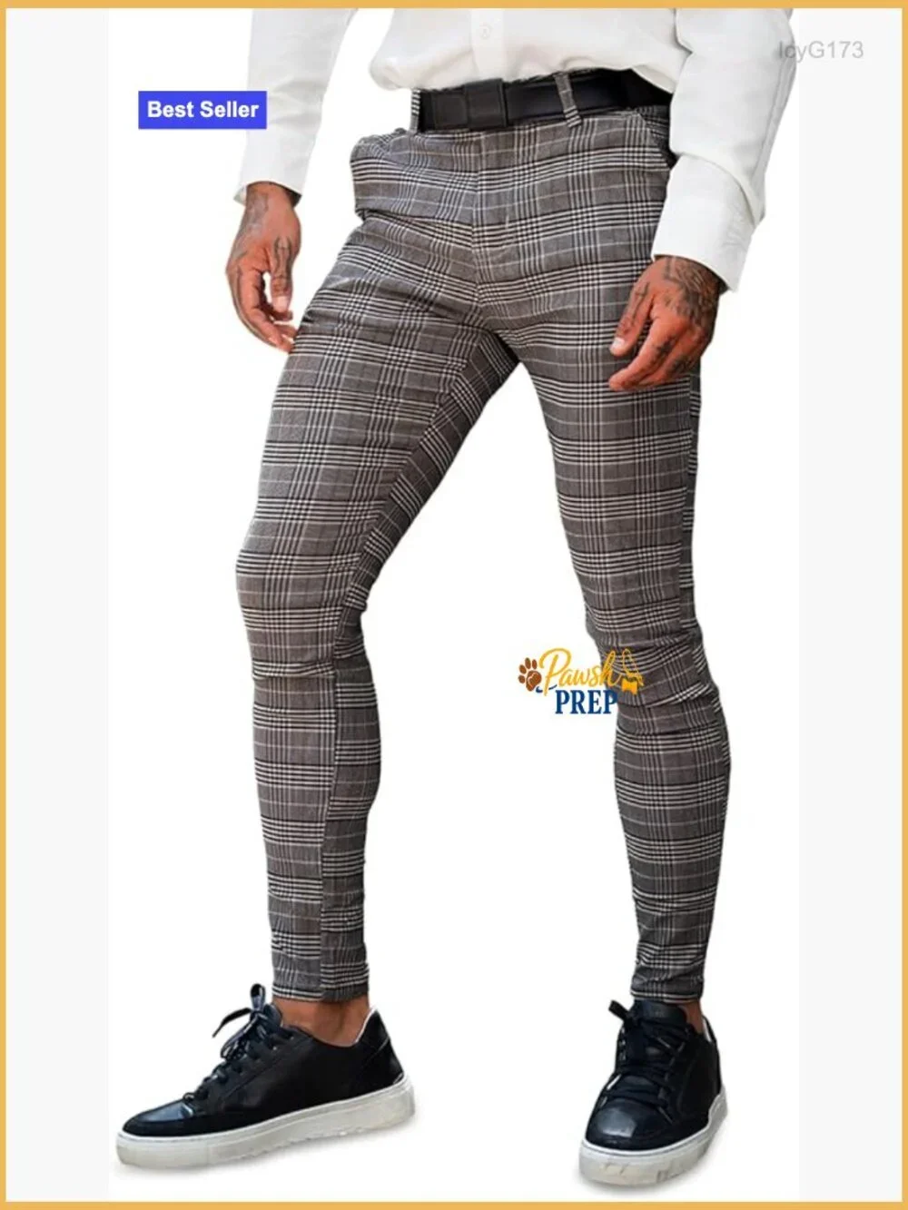 Mens Slim Fit Checkered Stretch Chino Dress Pants